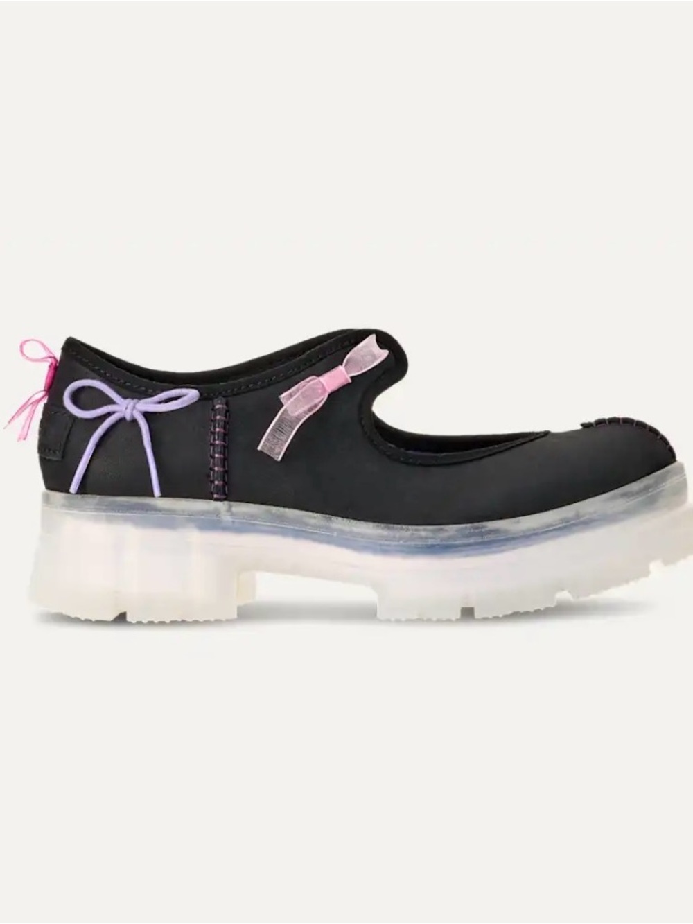 Ugg Areum Black Mary Jane Flats with Pink Accents and Lavender Printed Insole